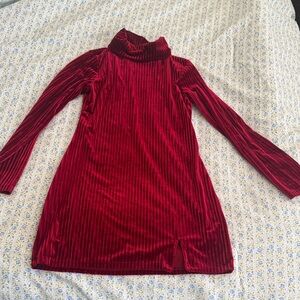 art class Red Velvet Ribbed Long Sleeve Dress